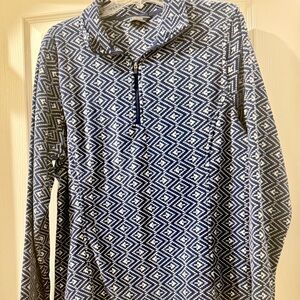 Lands' End Women’s Navy and White Half Zip-Up Pullover